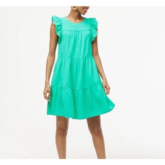 J.Crew Dresses & Skirts - J.CREW Mini Gauze Dress Women 14 Green Shift Ruffle NEW 100% Cotton BP628
